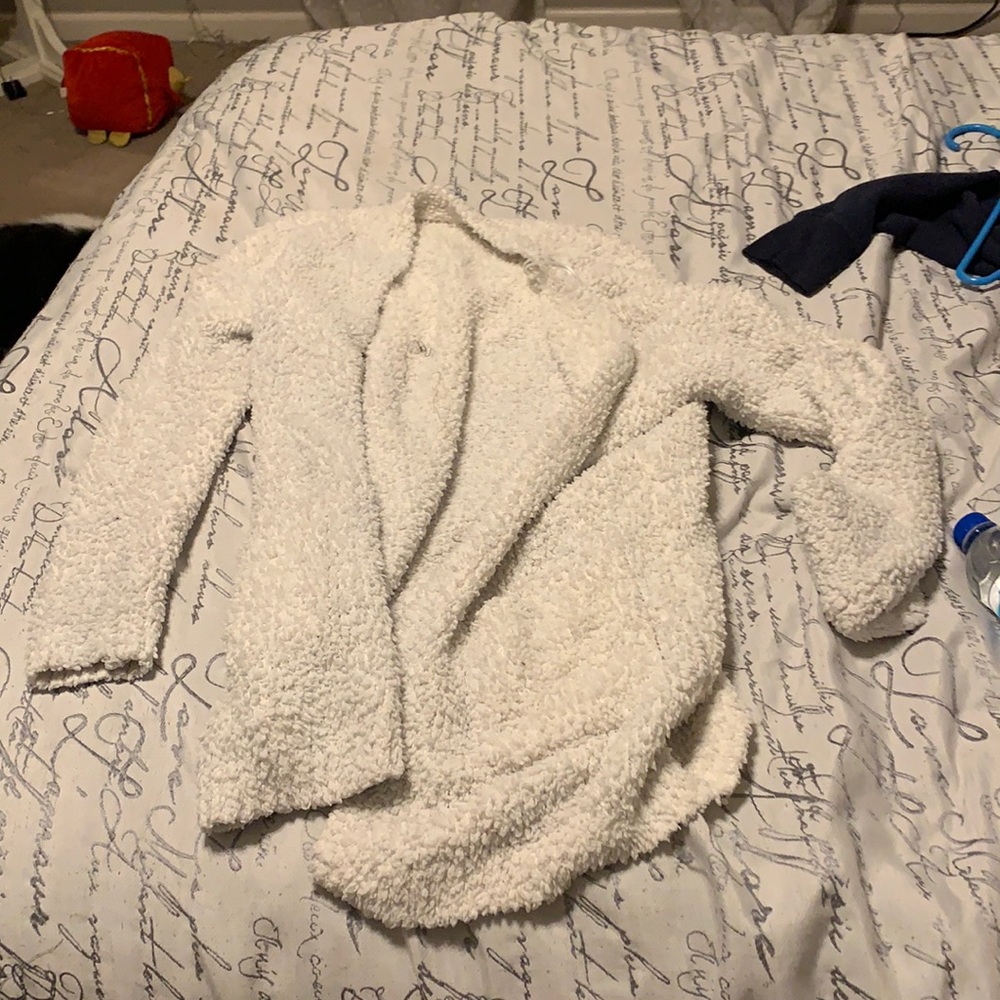 White fuzzy cardigan
